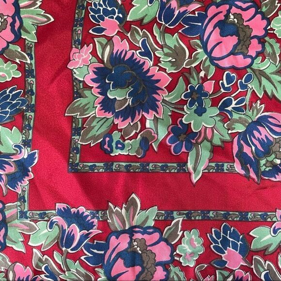 Silk scarf peonies in bloom rich reds greens and blues - Picture 7 of 10